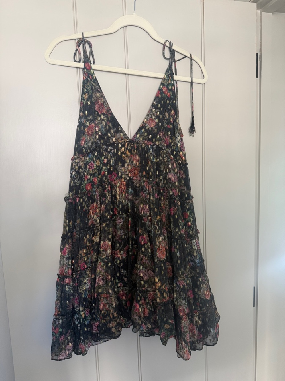 Rococo Sand Black Floral Mini Dress with Pink & Green Accents